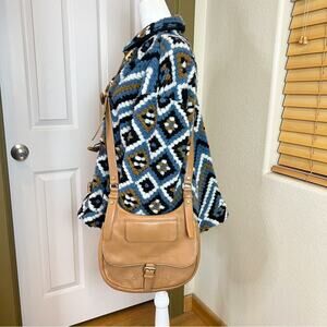 Longchamp Balzane Leather Camel Crossbody Bag.